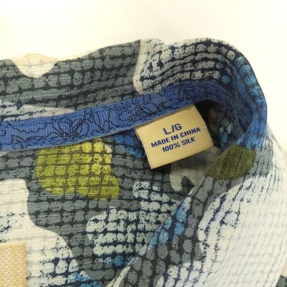 Tommy Bahama Shirt Mens Large Blue Floral Print Hawaiian Wood Button‎ 100% Silk - Picture 6 of 11